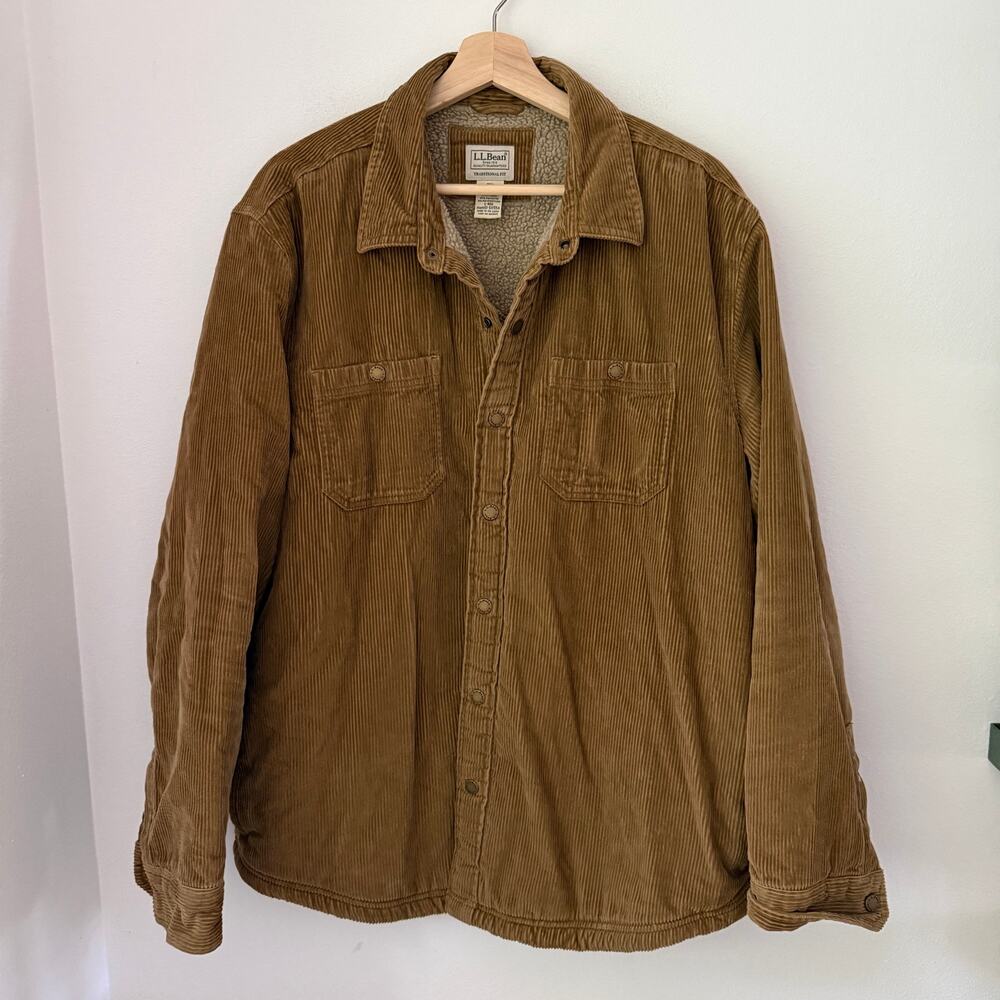 LL Bean Heritage Sherpa Lined Corduroy Shirt Jacket Large